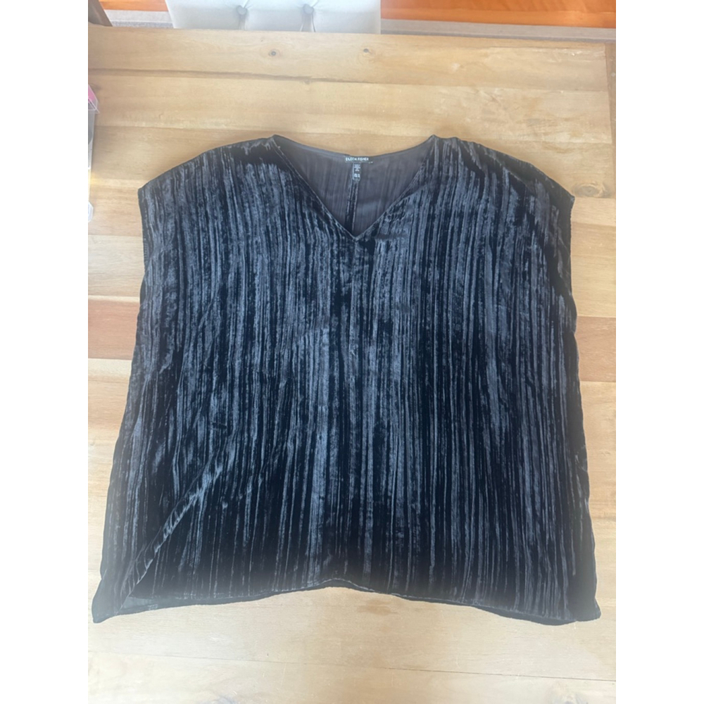 Eileen Fisher Black Velvet Short Sleeve V-Neck Tee Women's 3X - Picture 4 of 12